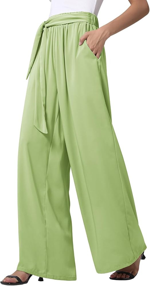 QIANXIZHAN Women's Wide Leg Pants, High Waisted Palazzo Pants Dressy Summer Flowy Casual Lounge W... | Amazon (US)