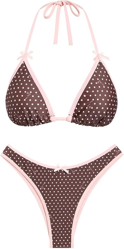 seamoly Women‘s Bikini Sets Two Piece Swimsuit Textured Halter Triangle Thong Bikini Set | Amazon (US)