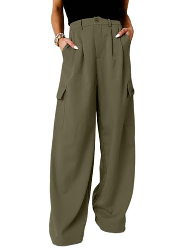 Dokotoo Cargo Pants Wide Leg Dress Pants Women Slacks Womens Trousers Women's 2024 Fall Outfits Teacher Fashion Clothes Palazzo Business Casual High Waisted Petite Pants Clothing Trendy Pants Green | Amazon (US)