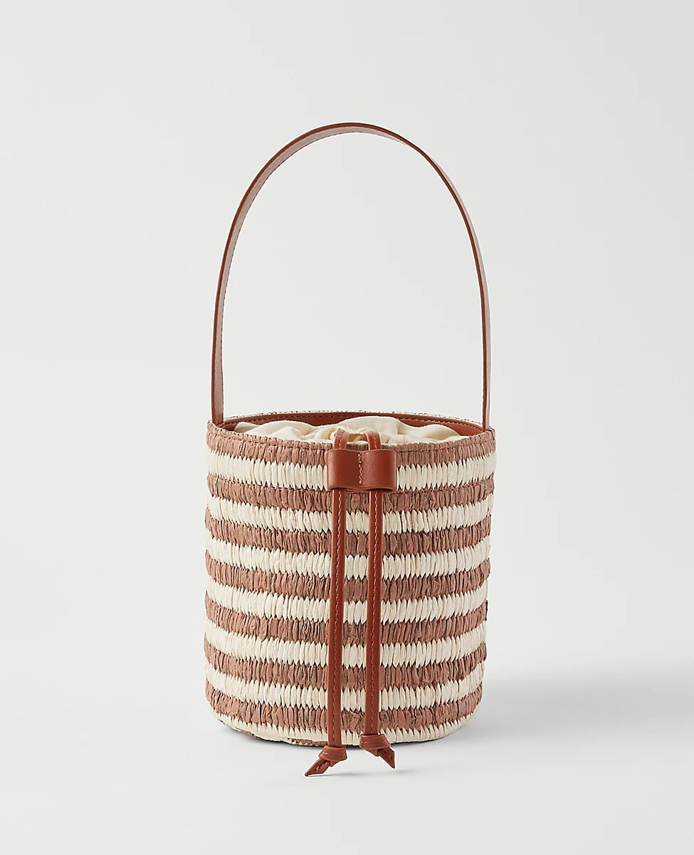 Striped Raffia Bucket Bag | Ann Taylor (US)