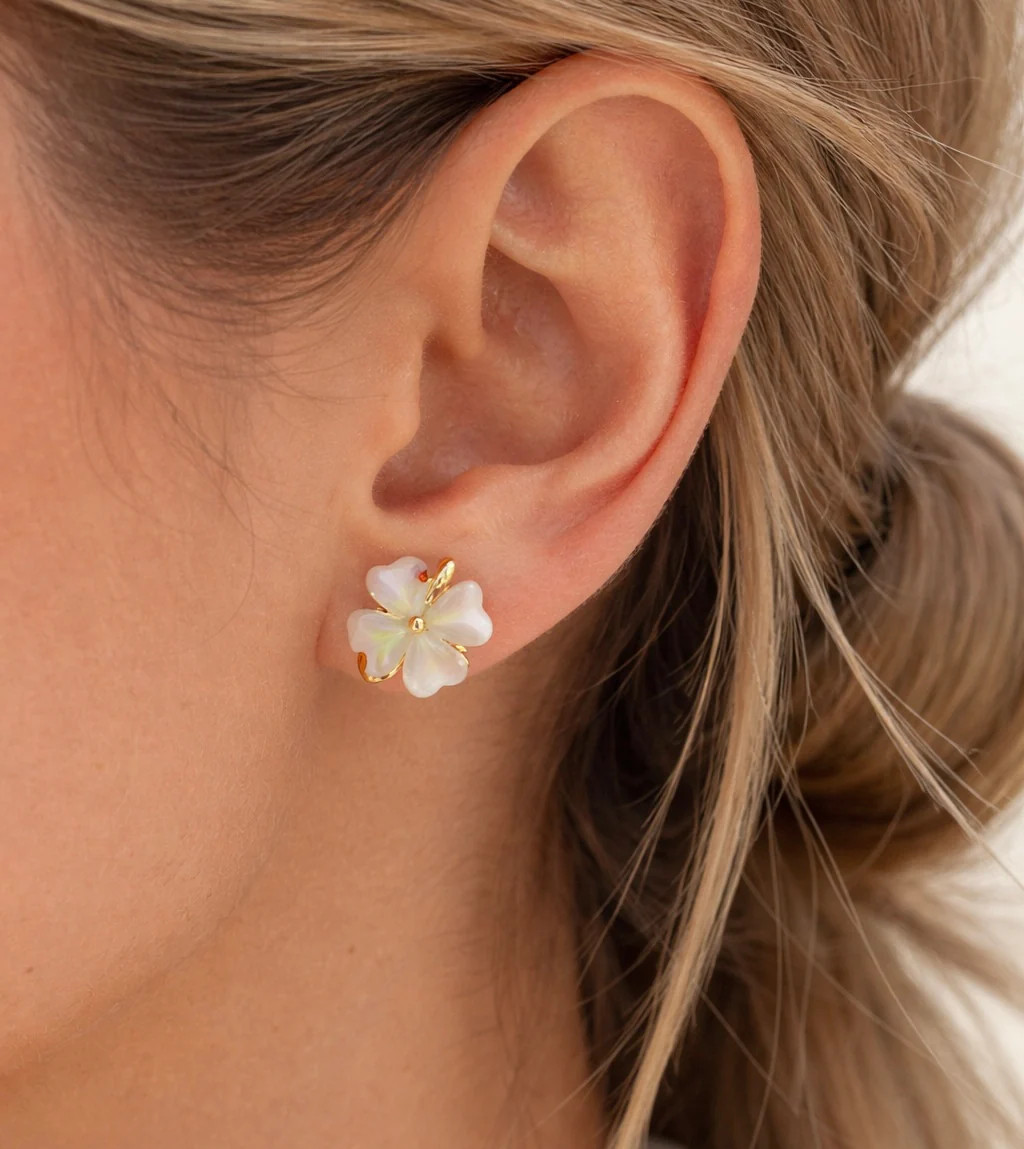 Mother of Pearl Heart Clover Earrings | Erin McDermott Jewelry