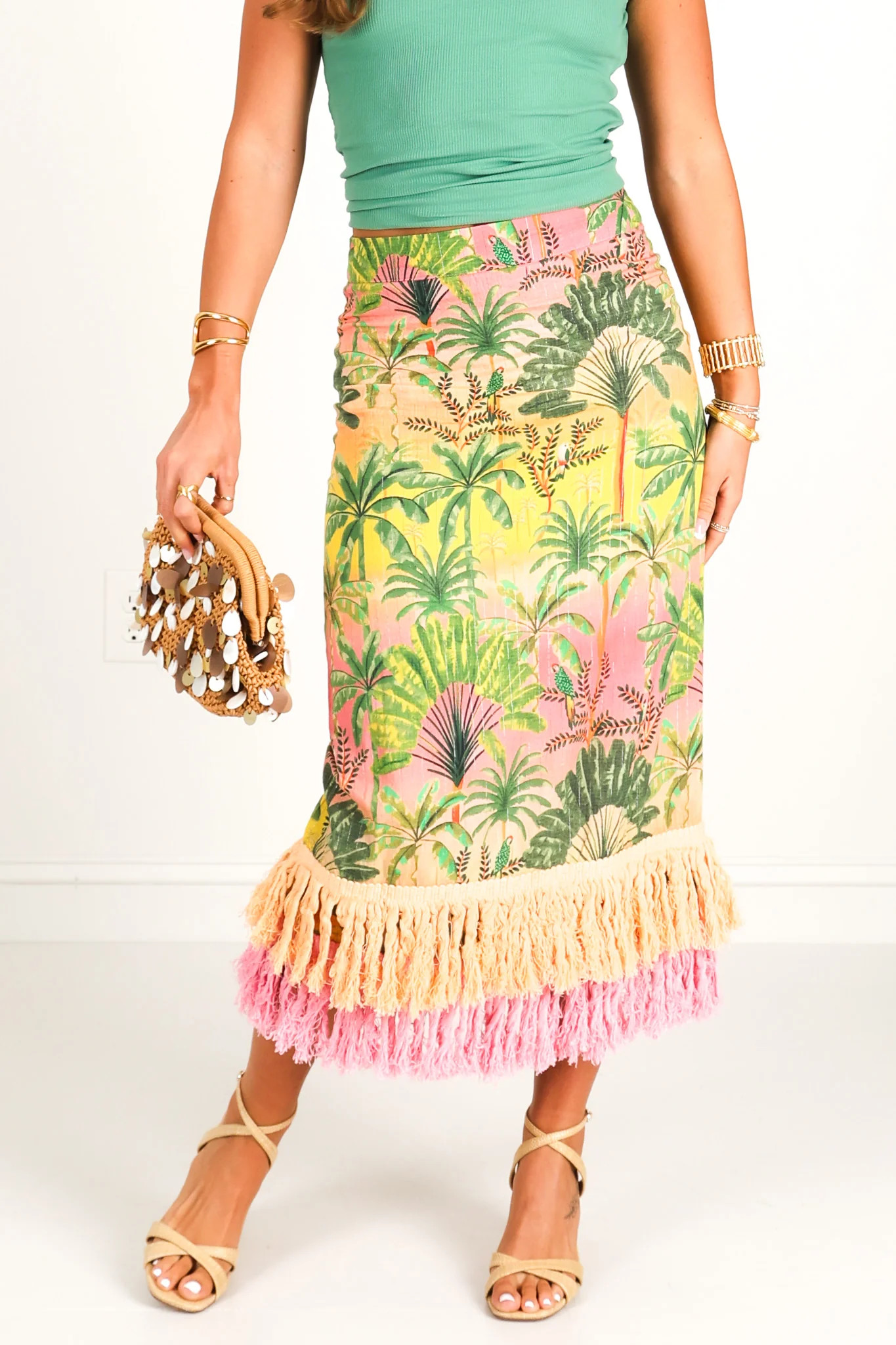 Endless Summer Green Multi Fringe Midi Skirt | The Willow Tree