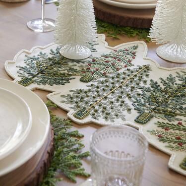 Pier Place Green and Natural Evergreen Beaded Table Runner | World Market