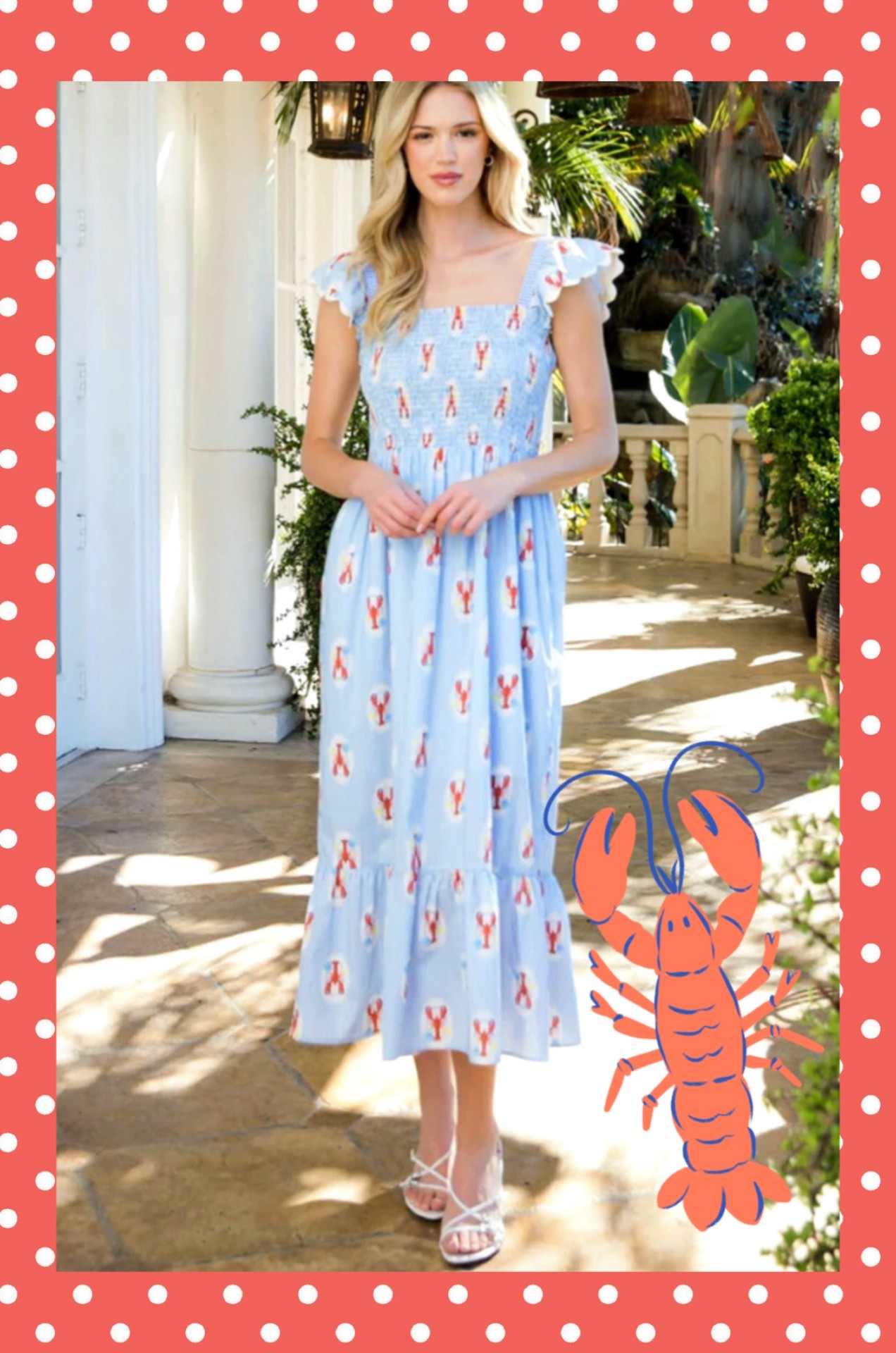 Lobster Print Dress for Summer 🦞🩵🤍

This lobster print midi dress is giving all the coastal summer vibes! The smocked top, flutter sleeves, and breezy midi length make it perfect for beach dinners, vacation nights, coastal getaways, or summer events. Such a fun statement print paired with simple sandals or wedges for an effortless preppy look ❤️✨

lobster print dress, coastal summer outfit, beach vacation style, preppy summer dress, midi dress outfit, resort wear, summer dinner outfit, New England coastal style, feminine vacation fashion, blue summer dress 🦞🩵🤍

#LTKOver40 #LTKSeasonal #LTKmomlife