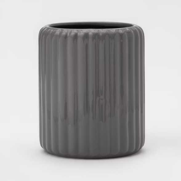 Stoneware Ribbed Utensil Hold Gray - Threshold™ | Target