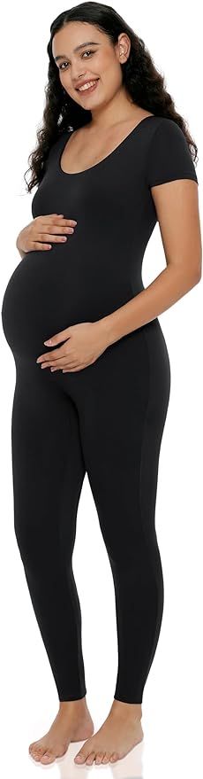 POSHDIVAH Women's Maternity Jumpsuit Romper Pregnancy Short Sleeve T Shirts Bodycon Bodysuit Shap... | Amazon (US)