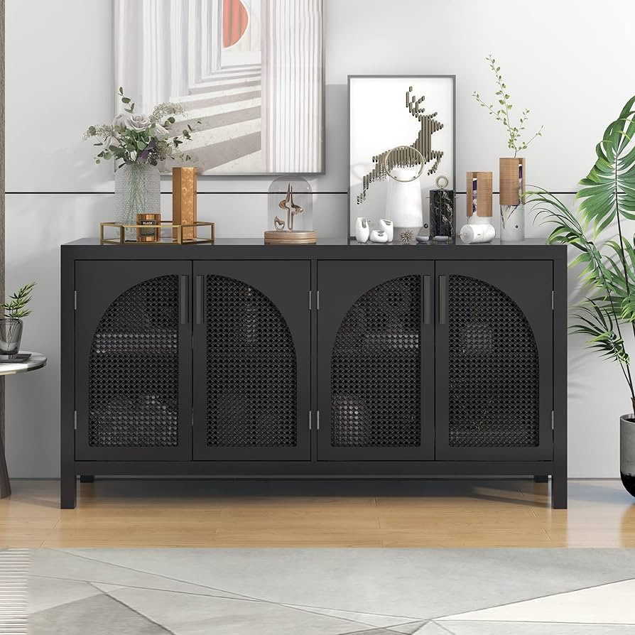 VilroCaz 58'' Large Storage Space Kitchen Buffet Sideboard with Rattan Door and Adjustable Height... | Amazon (US)