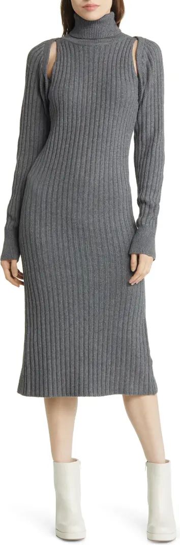 MOON RIVER Turtleneck Long Sleeve Cutout Midi Sweater Dress | Nordstrom | Nordstrom