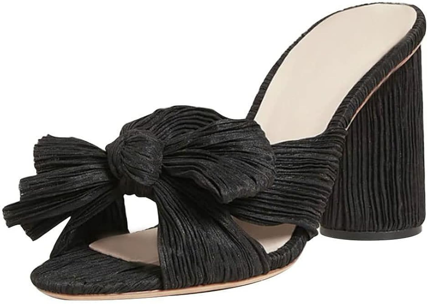 Vimisaoi Chunky Block Heeled Sandals for Women Comfortable Slip On Open Toe Pleated Bow Heel Sand... | Amazon (US)