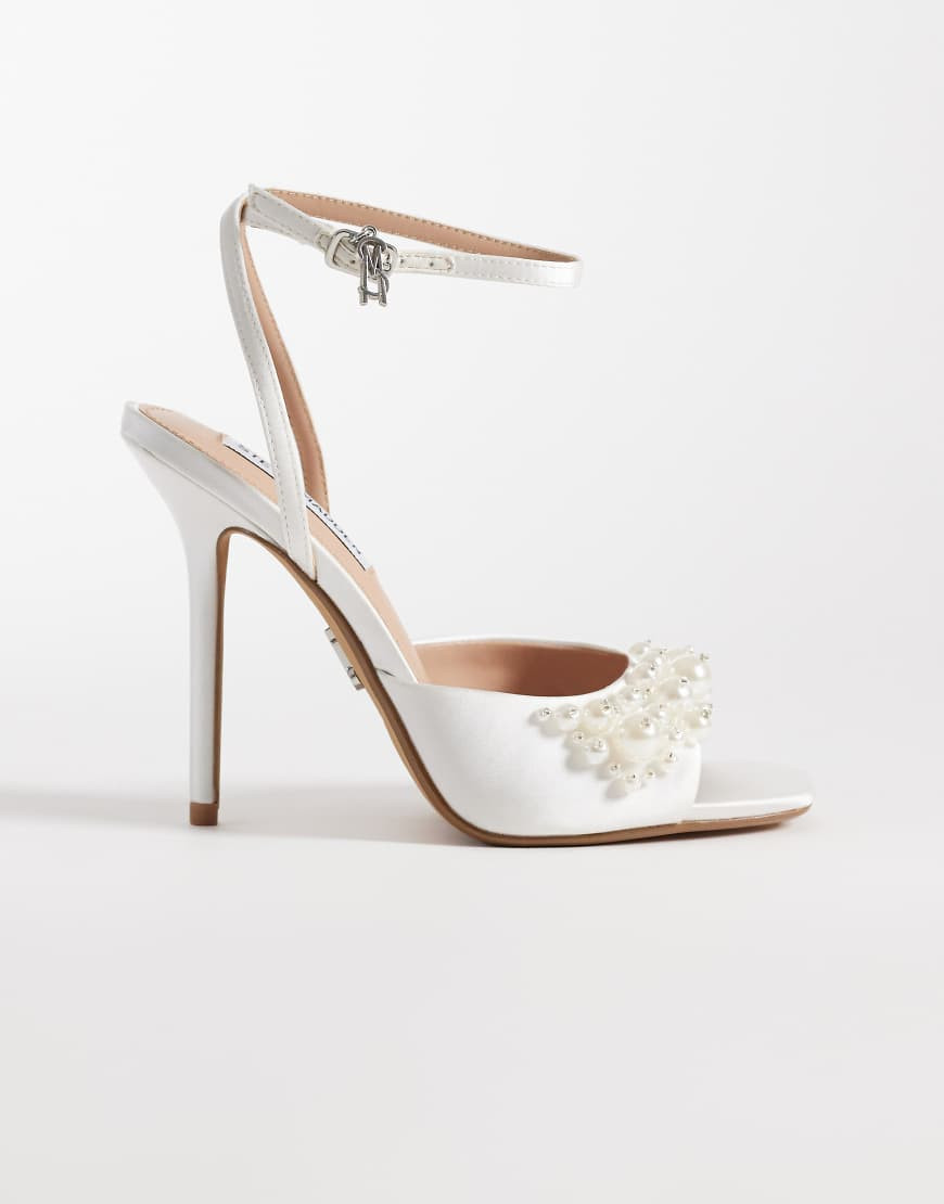 Steve Madden Atheria heeled sandal with pearls in ivory satin-White | ASOS (Global)