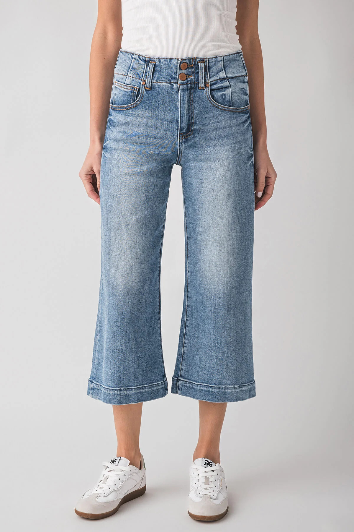 Risen Nora High Rise Double Button Crop Wide Leg Jeans | Social Threads