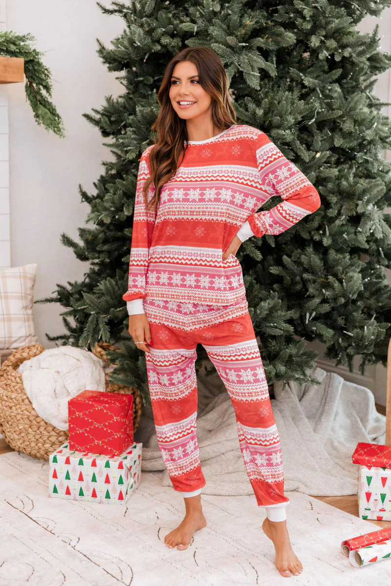 Light Up Your World Women's Pink/Red Fair Isle Pajama Pants | The Pink Lily Boutique