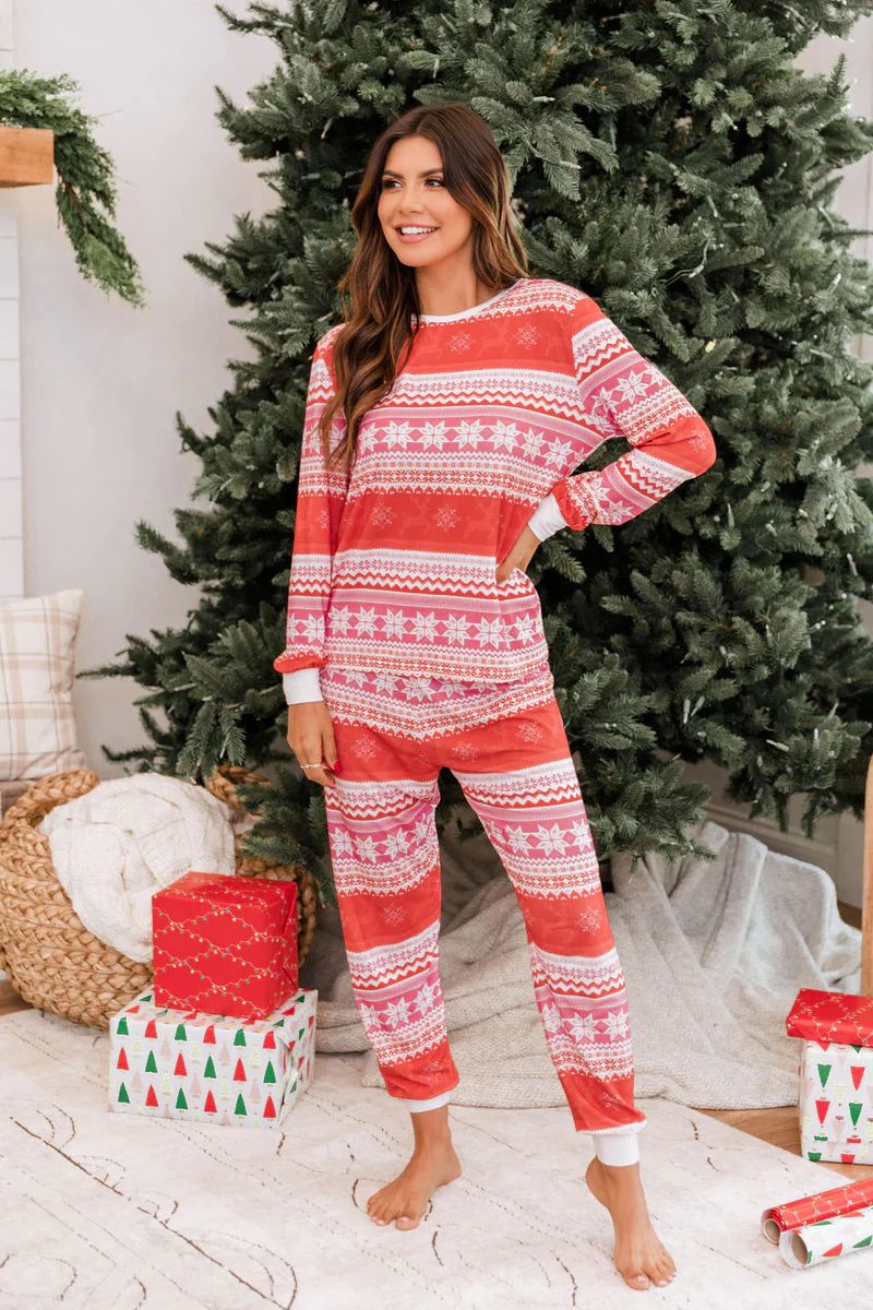 Light Up Your World Women's Pink/Red Fair Isle Pajama Pants | The Pink Lily Boutique