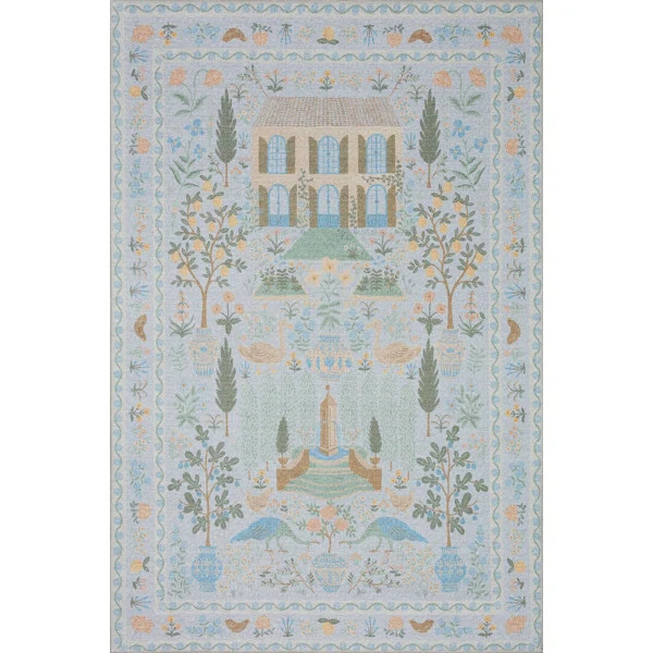 Rifle Paper Co. x Loloi Menagerie MEN-03 Camont Lt. Blue Rug | Wayfair North America