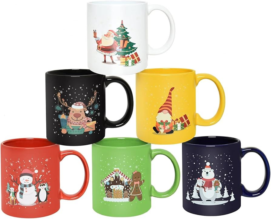 Christmas Mugs Set of 6 Multicolor Christmas Coffee Mugs Set Durable Ceramic Holiday Mugs for Cof... | Amazon (US)