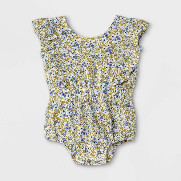 Baby Girls' Floral Woven Cinched Waist Romper - Cat & Jack™ Blue/White | Target
