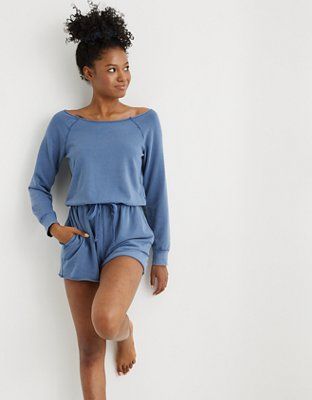 Aerie Fleece Long Sleeve Romper | American Eagle Outfitters (US & CA)