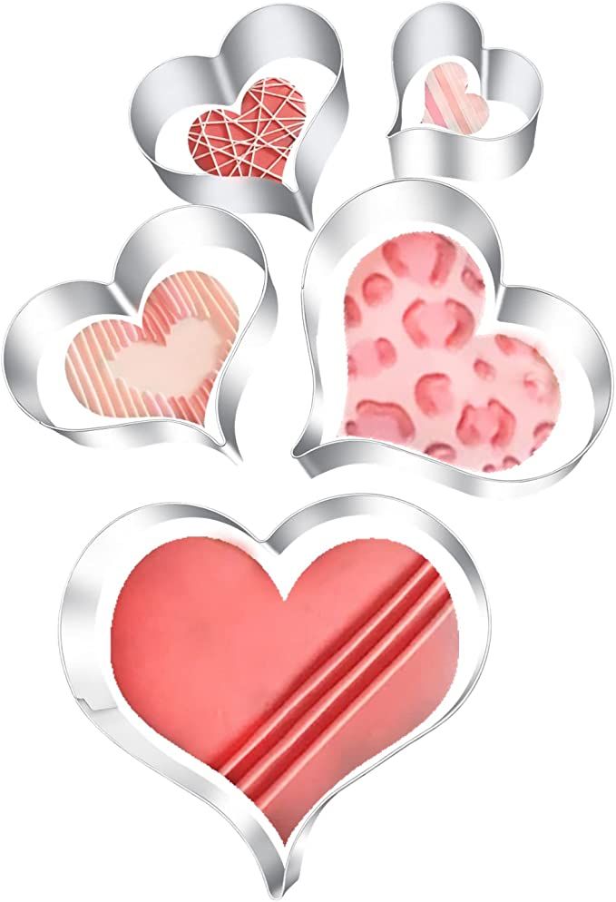 Heart Cookie Cutters Valentine’s Day Heart Shapes Stainless Steel Cookie Cutter Molds for Anniv... | Amazon (US)