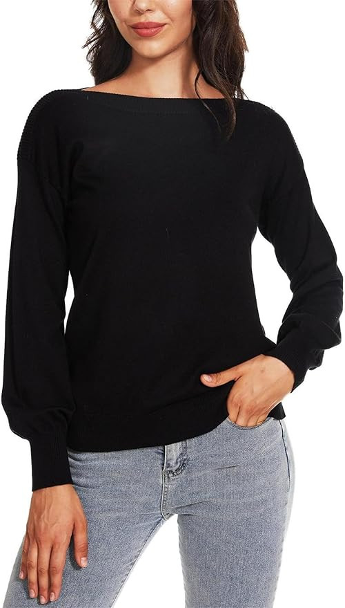 Women's Boat Neck Long Sleeve Sweaters Casual Lightweight Knit Pullover Tops Fall Winter Trendy | Amazon (US)