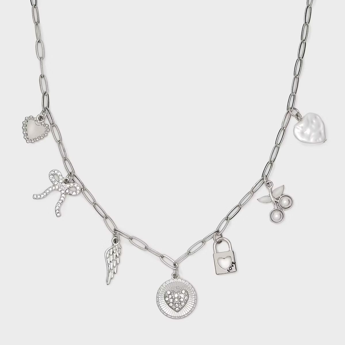 Hearts Wing & Cherries Charm Necklace - Wild Fable™ Silver | Target