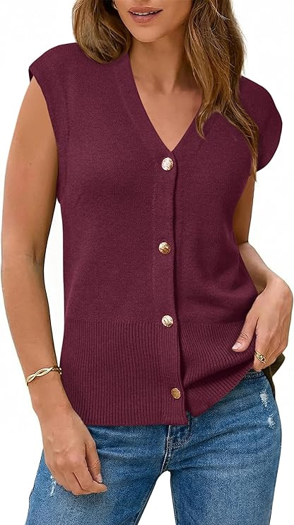 Arach&Cloz Women's Wool Blend V Neck Button Down Summer Business Casual Sweater Vests 2026 | Amazon (US)
