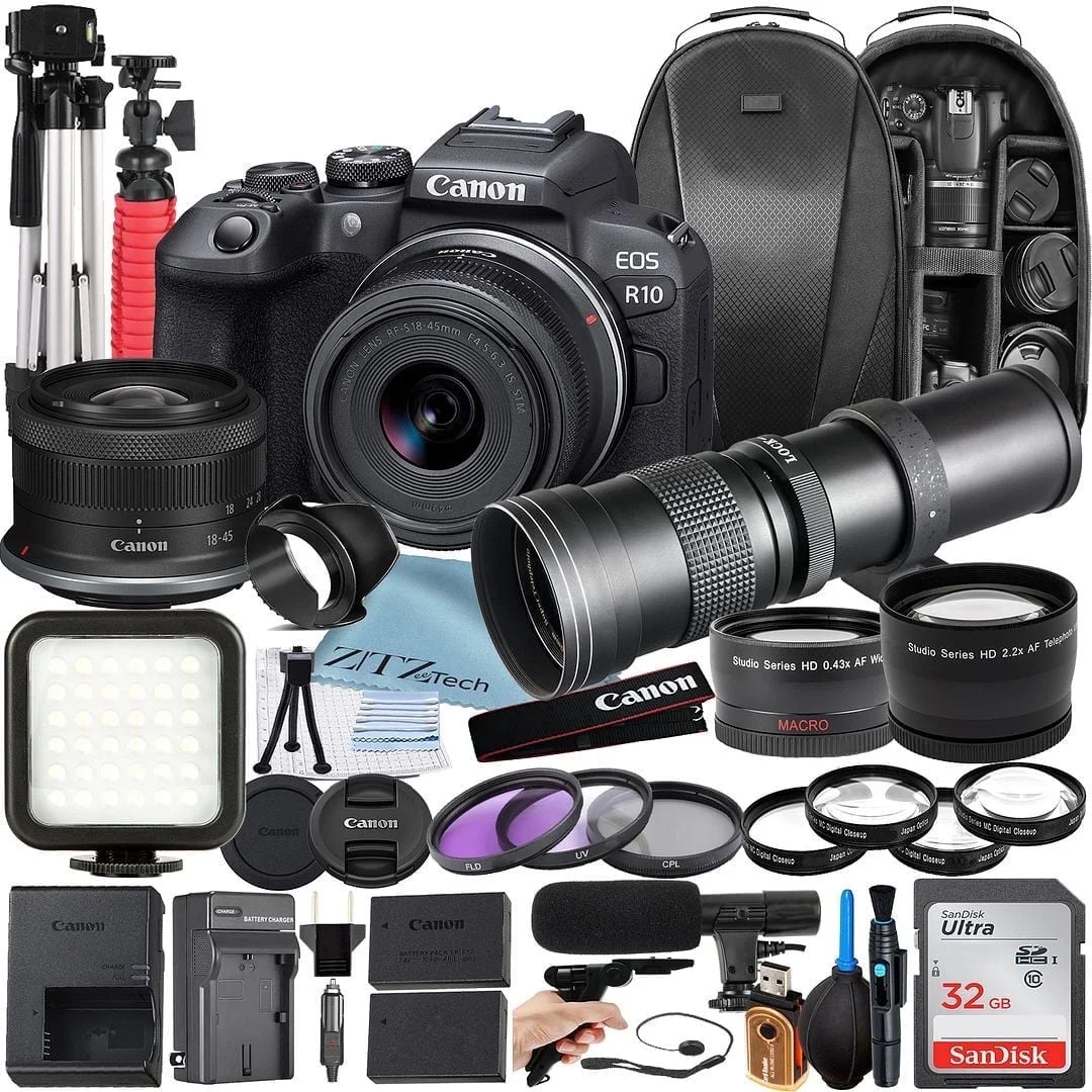 Canon EOS R10 Mirrorless Camera with RF-S 18-45mm + 420-800mm Super Telephoto Zoom Lens + 32GB Sa... | Walmart (US)