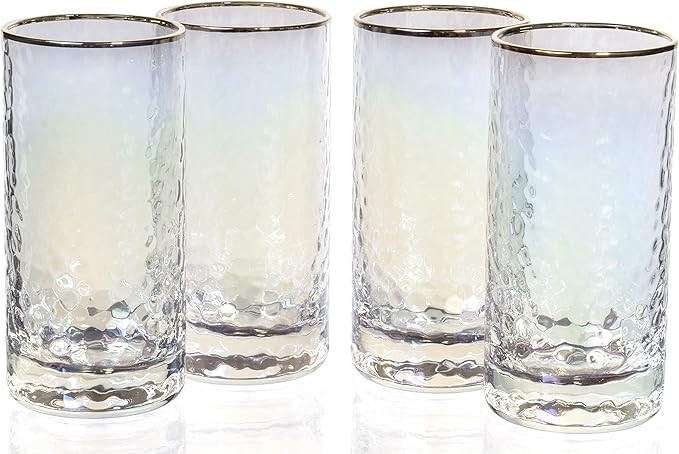 Red Co. 10 fl oz Iridescent Cylinder Drinking Glasses Set of 4 with Gold Rim | Amazon (US)