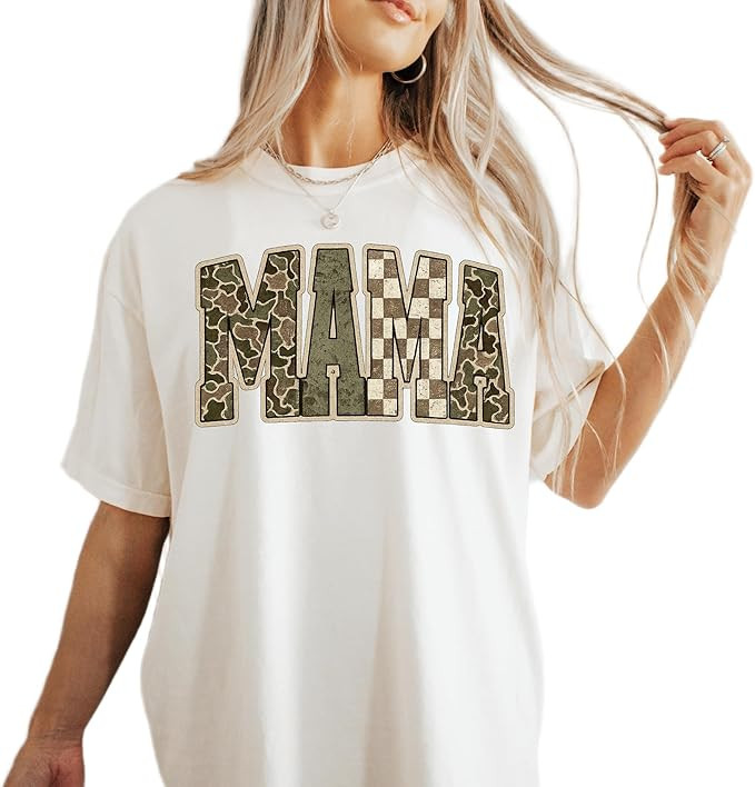 Mama Camo Checkered Graphic T-Shirt Vintage Comfort Colors Style Mother Day Mom Shirt Casual Tee | Amazon (US)