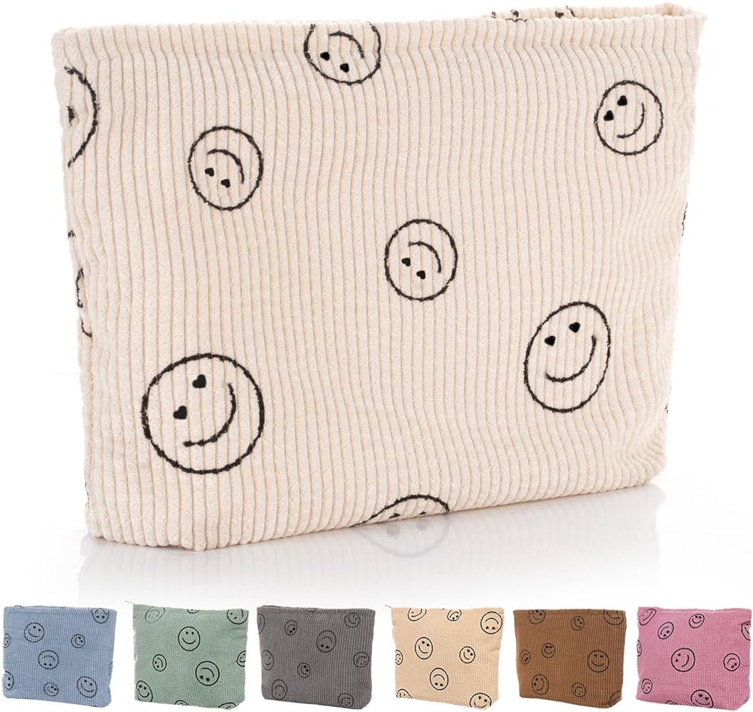 Cosmetic bag Makeup bag Preppy Cute Corduroy Toiletry bag for women travel essentials (Beige) | Amazon (US)