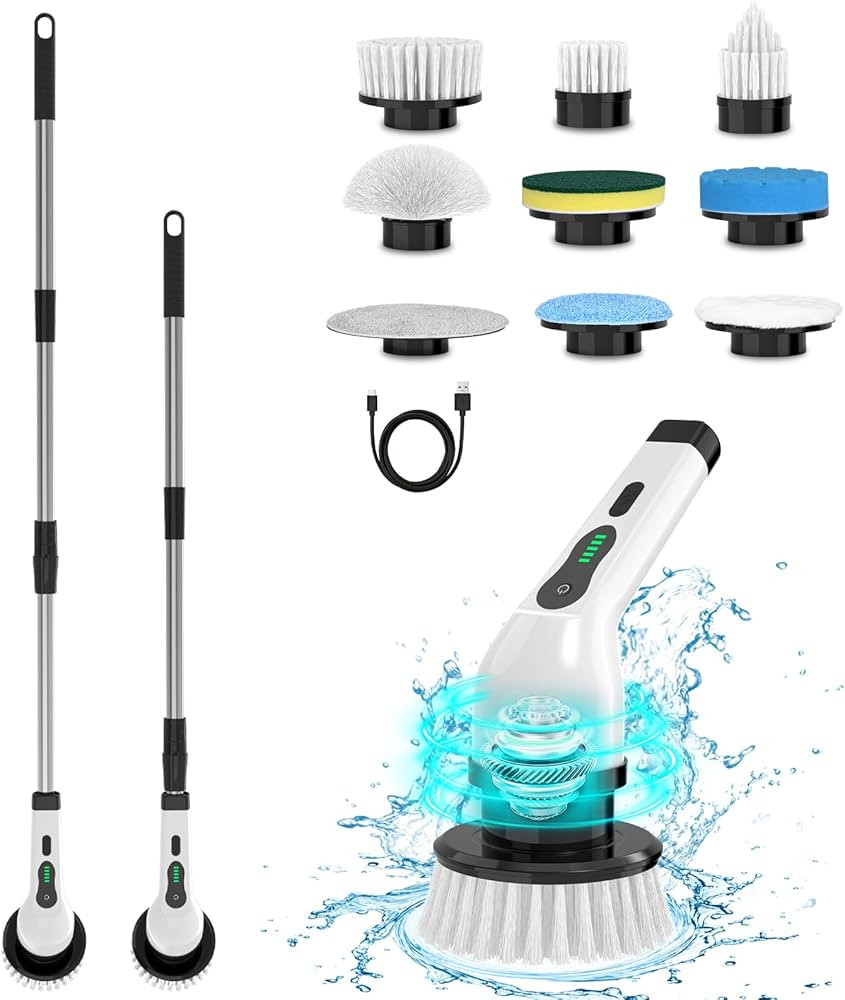 Electric Spin Scrubber, Adjustable Cordless Power Bathroom Scrubber, IPX7 Extension Arm, 9 Brush ... | Amazon (US)