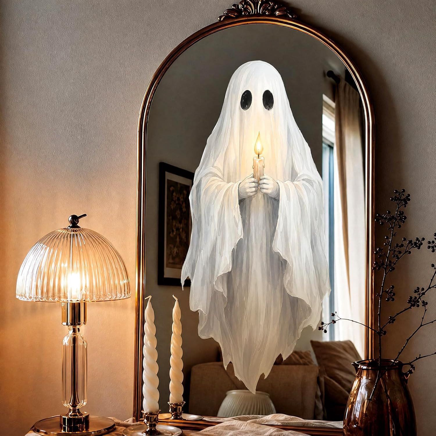 AnyDesign Halloween Ghost Window Clings Spooky Ghost Holding Handle Reusable Window Decals Stickers for Holiday Party Store Glass Decoration | Amazon (US)