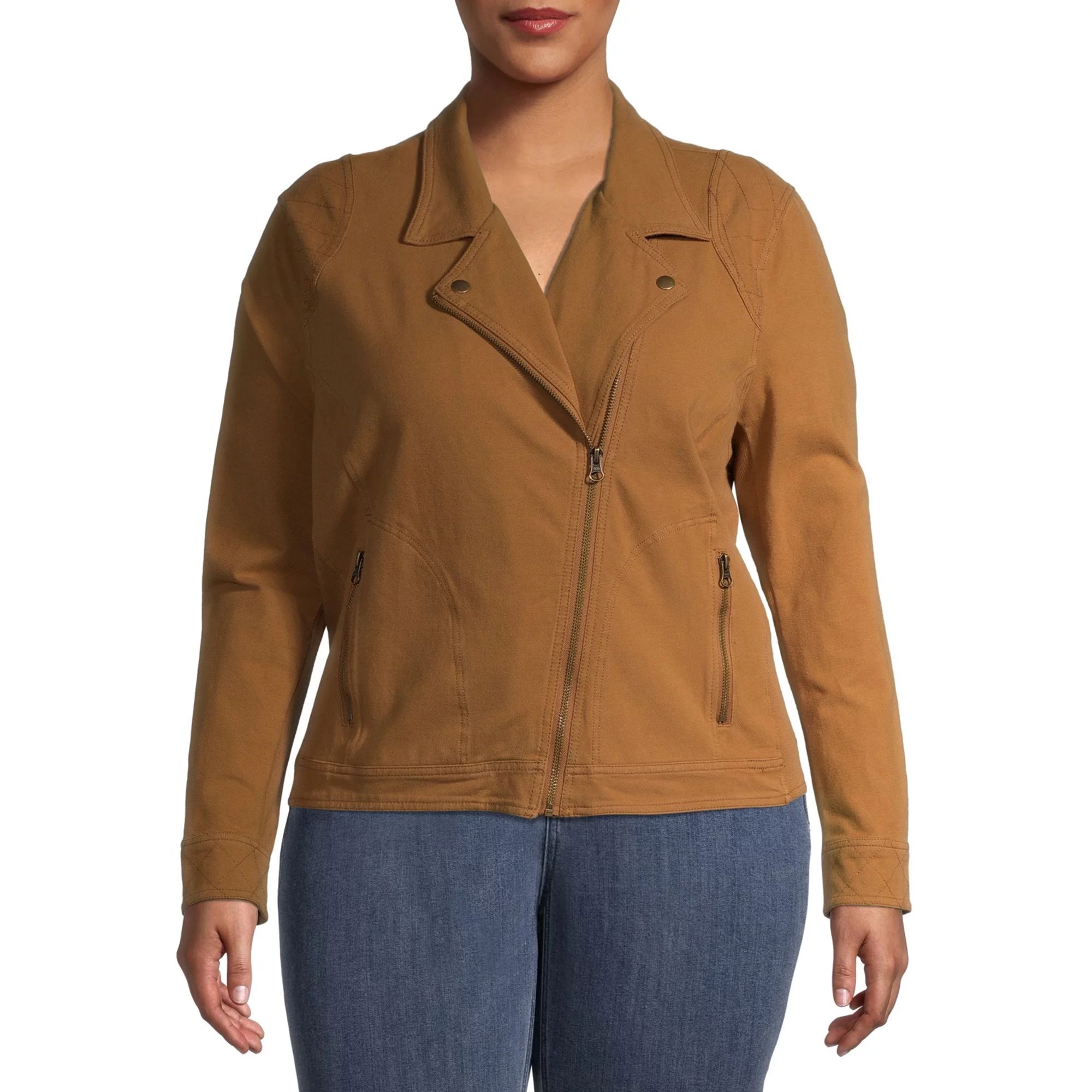 Time and Tru Women's Plus Size Casual Knit Moto Jacket | Walmart (US)