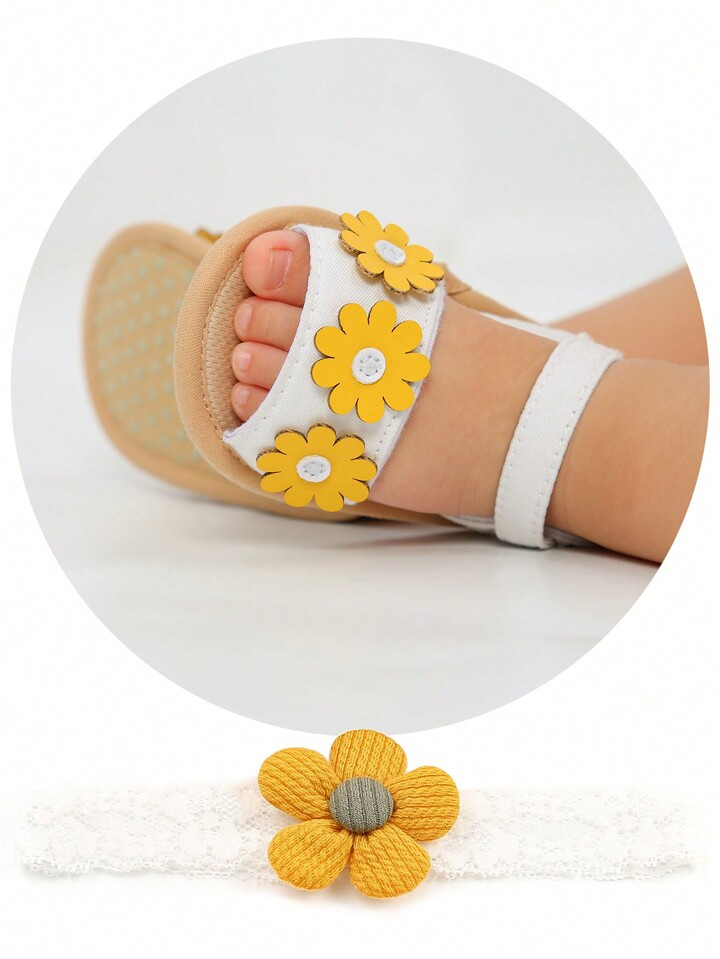 2024 New Style Sunshine Sunflower Set, Includes Hair Accessories And Baby Shoes (Sandals & Slippe... | SHEIN
