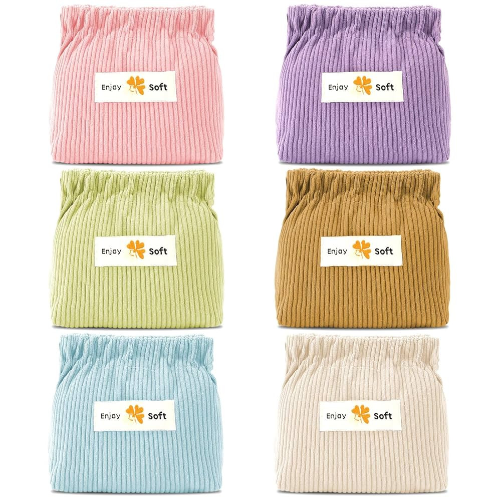 AUGSUN 6pc Corduroy Elastic Hair Tie Organizer, Storage Bag, Makeup Pouch, Travel Accessory, 5.11... | Amazon (US)