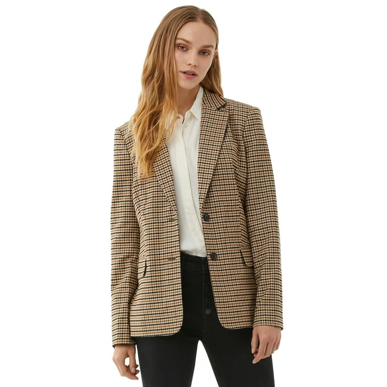 Free Assembly Long Sleeve Relaxed Fit Plaid Blazer (Women's) 1 Pack - Walmart.com | Walmart (US)