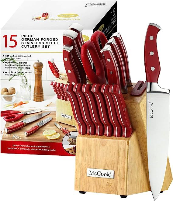 McCook® MC24 15 Pieces Stainless Steel Kitchen Knife Sets with Wooden Block, Kitchen Scissors an... | Amazon (US)