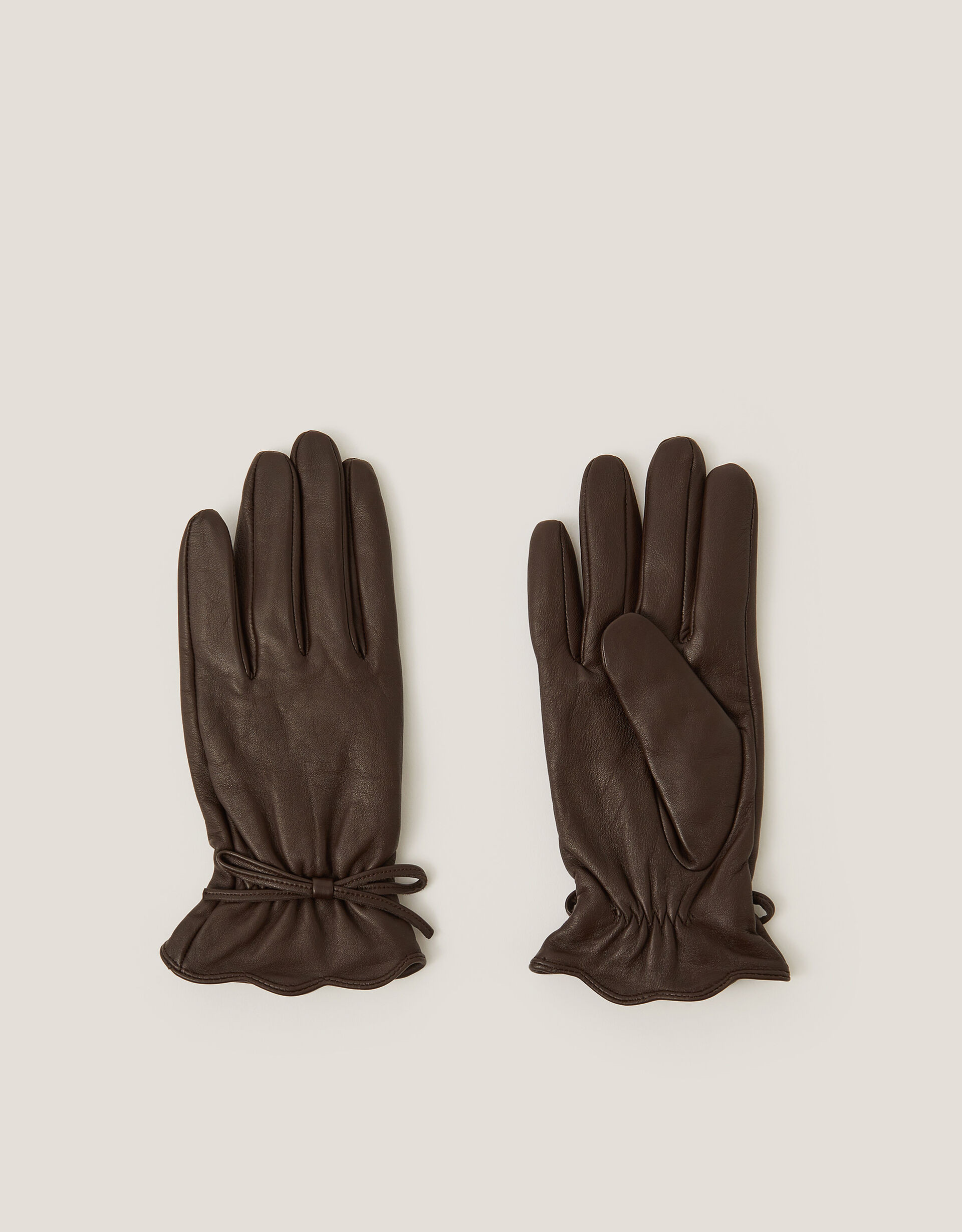 Eva Bow Leather Gloves Brown | Monsoon (UK)
