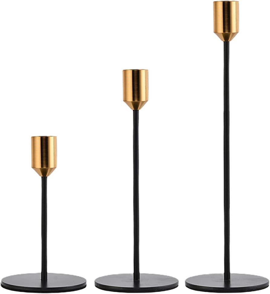 Matte Black Candle Holders Set of 3 for Taper Candles with Brass Color Top, Decorative Candlestic... | Amazon (US)
