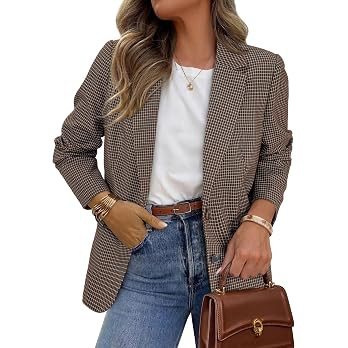 PRETTYGARDEN Fall Blazers for Women Business Casual | Long Sleeve Plaid Houndstooth, Notch Lapel ... | Amazon (US)