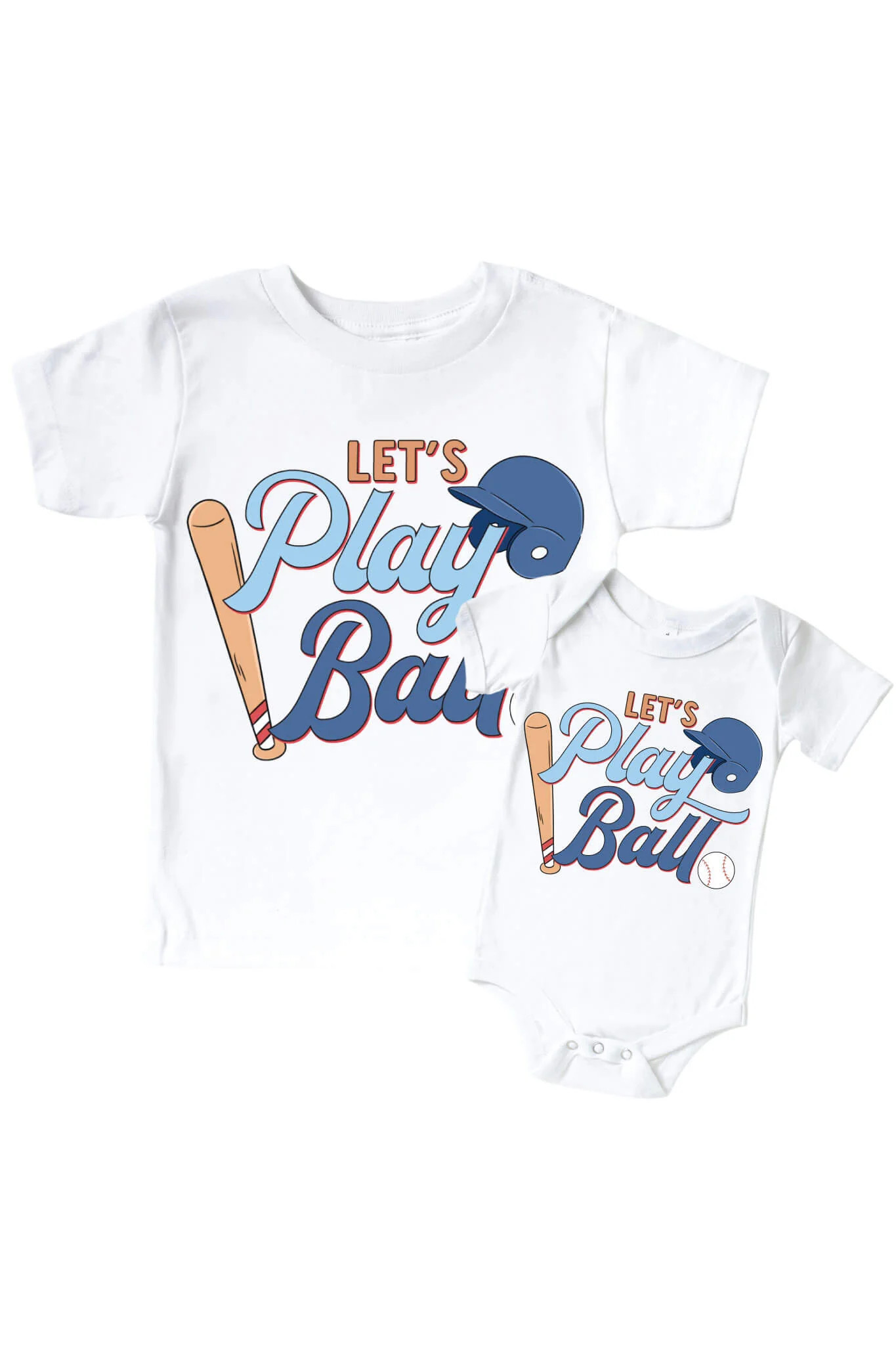 Let's Play Ball Blue Graphic Bodysuit & Kids Tee | White | Caden Lane