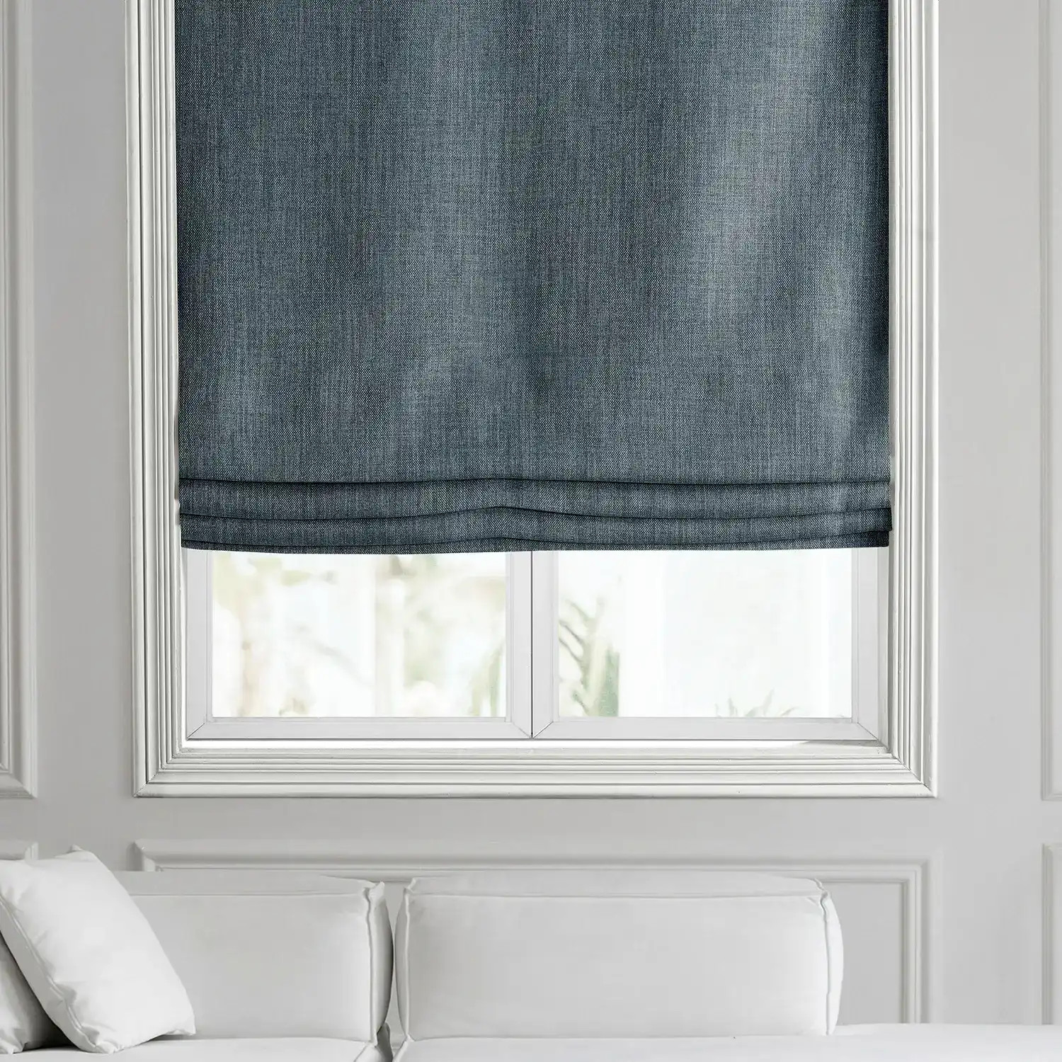 Reverie Blue Textured Faux Linen Roman Shade | Half Price Drapes | Half Price Drapes