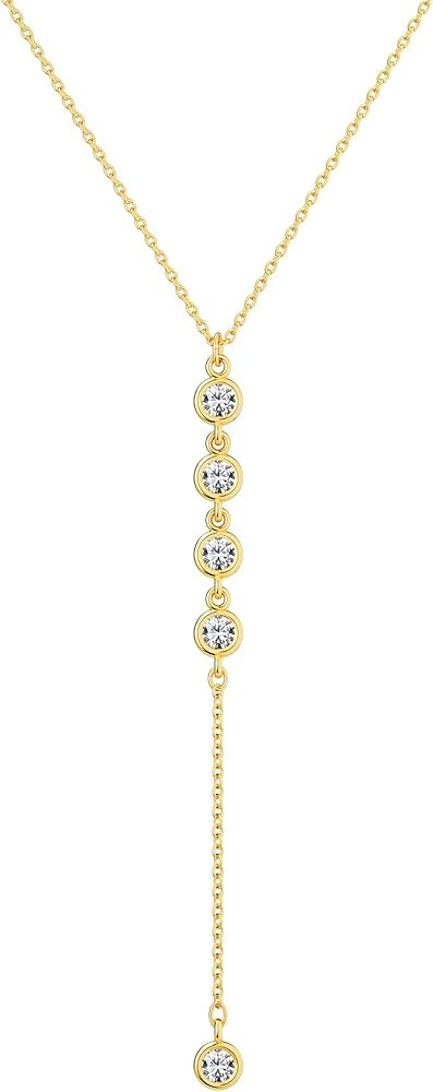 Foxgirl Lariat Gold Necklace for Women, Dainty Long Necklace 14k Gold Plated/Silver Y-Shaped Pend... | Amazon (US)