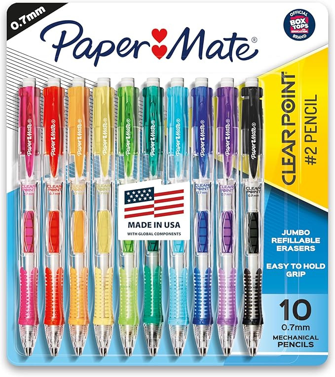 Paper Mate Clearpoint Mechanical Pencils, 0.7mm HB #2 Pencil Lead, 2 Pencils, Assorted Barrel Col... | Amazon (US)