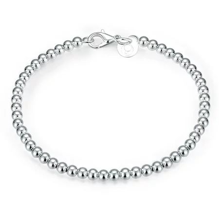 Fashion Jewelry 925 Sterling Silver 4mm Beads Chain Bracelet For Unisex Man Women Gift | Walmart (US)