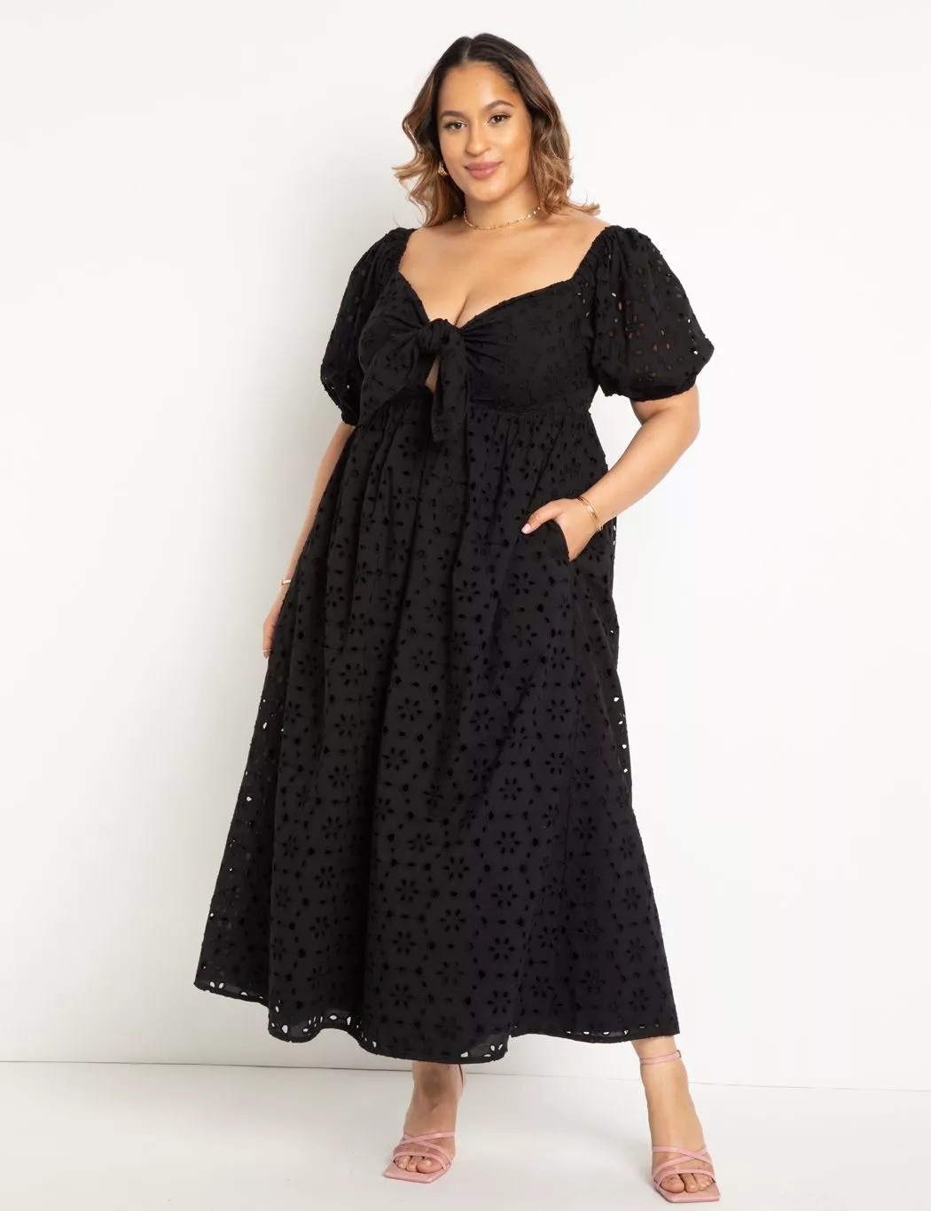 Eyelet Tie Front Maxi Dress | Eloquii