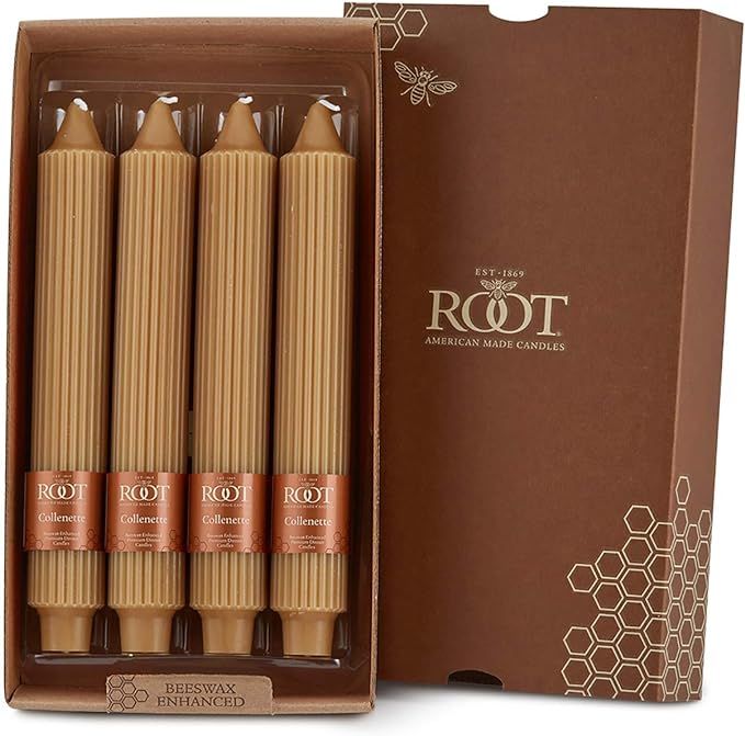 Root Unscented 9-Inch Grecian Collenette Dinner Candles, Raw Beeswax Color, 4-Count Box | Amazon (US)