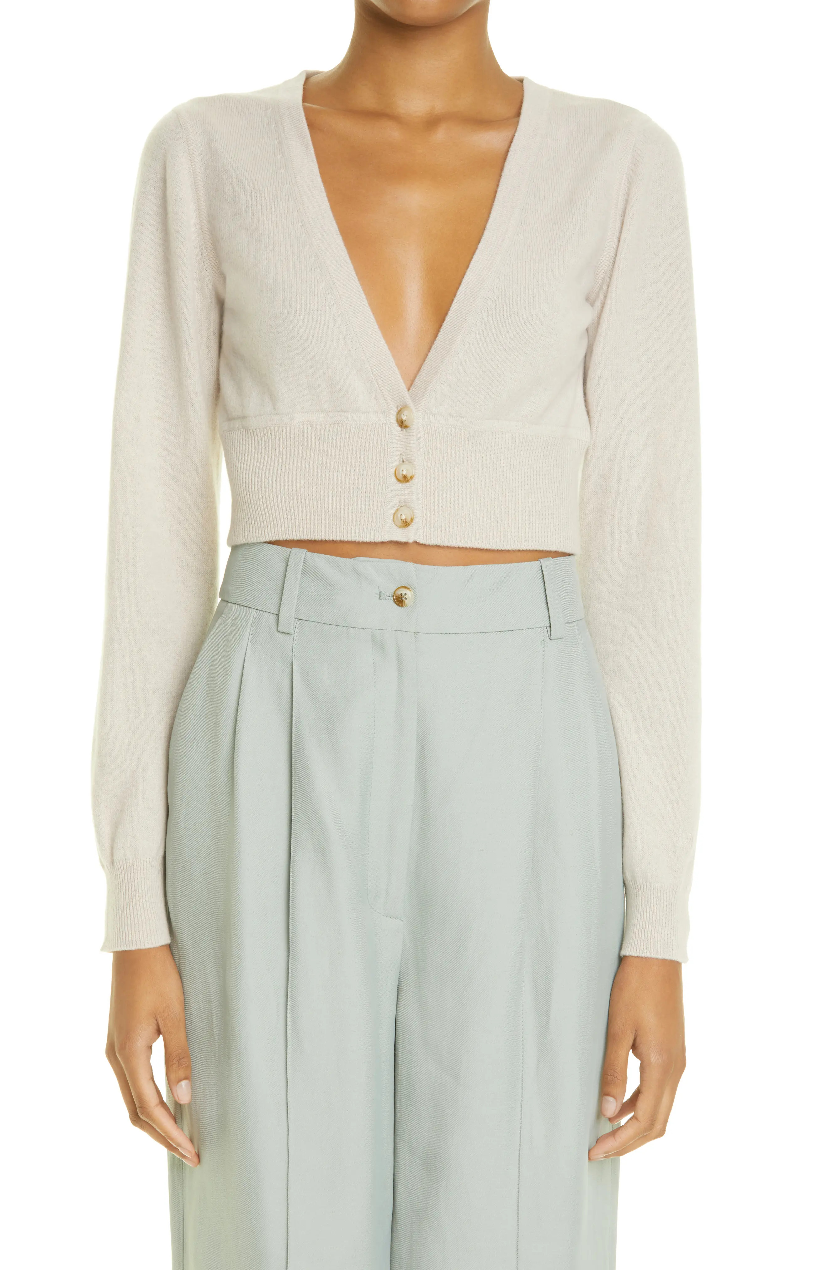 Loulou Studio Batiki Cashmere Crop Cardigan in Beige Melange at Nordstrom, Size X-Small | Nordstrom