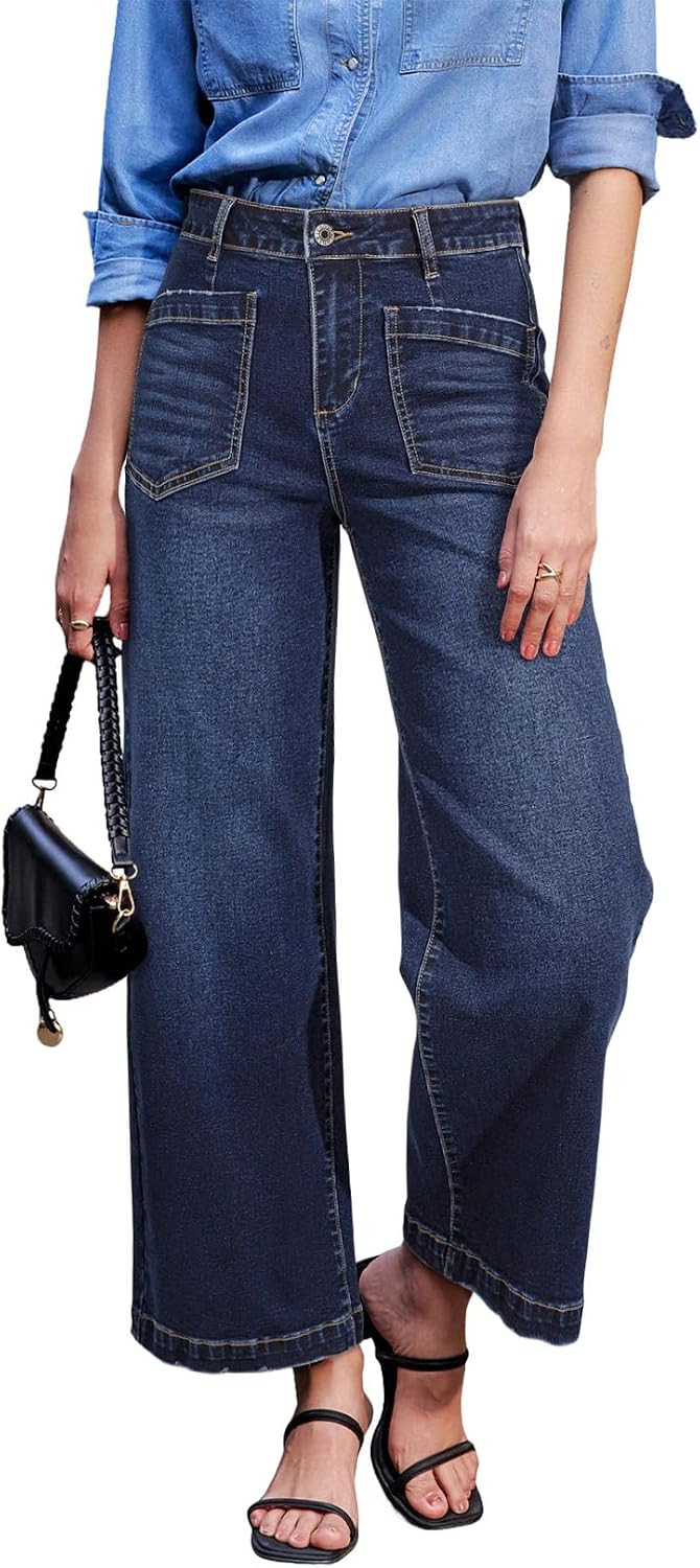 Sidefeel Wide Leg Jeans for Women High Waisted Stretchy Ankle Denim Pants | Amazon (US)