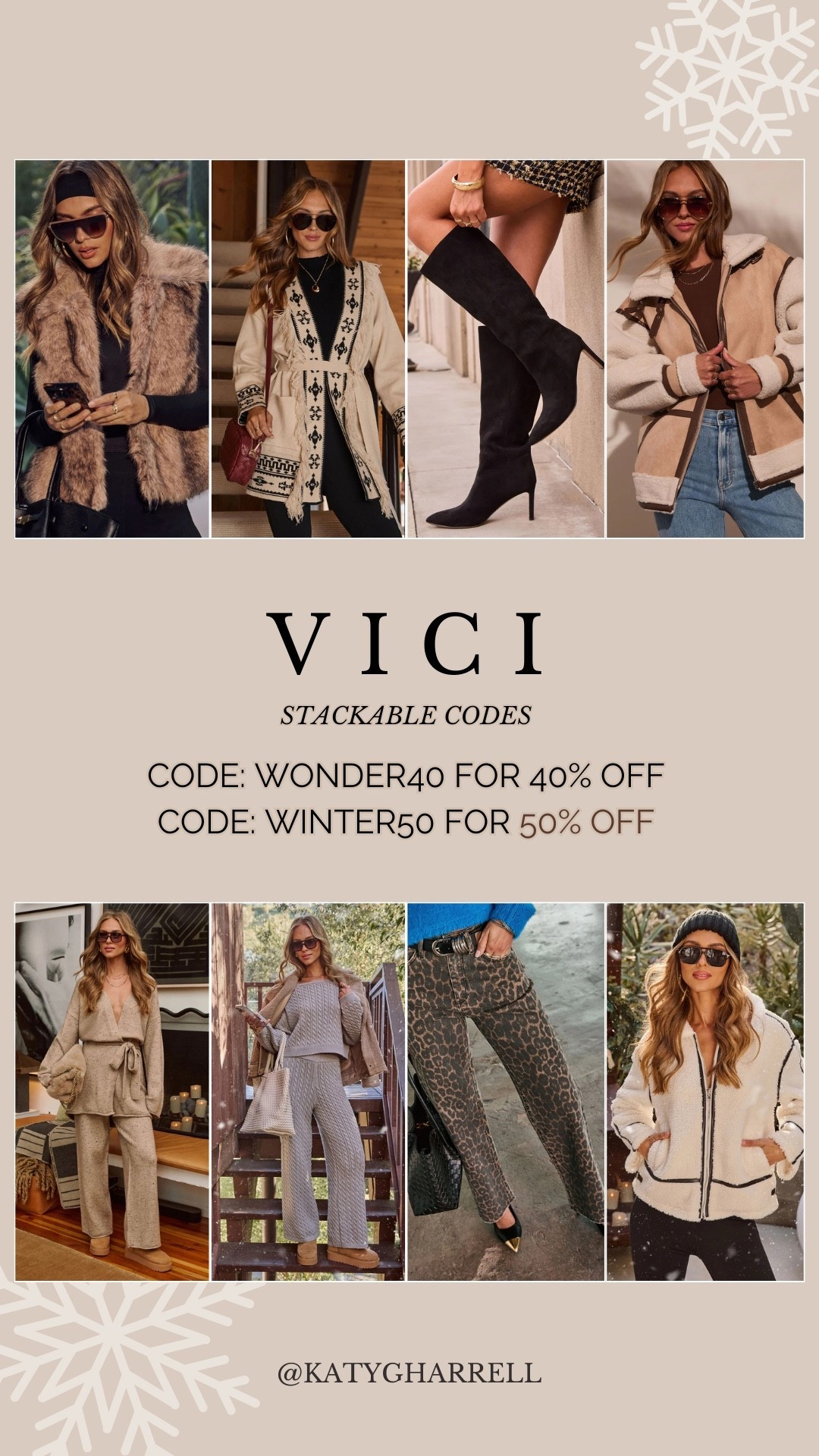40-50% off vici! Both codes are stackable 🫶🏼 obsessed with their winter pieces! 😍

#LTKSaleAlert #LTKSeasonal #LTKootd