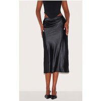 Black Satin Bias Cut Midi Skirt | PrettyLittleThing US